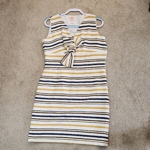 Brooks Brothers White and Blue Tie Front Sheath Dress